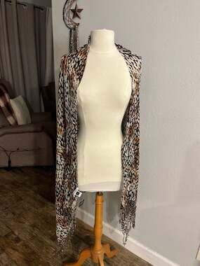 Liz Claiborne New York Neutral Mixed Animal Print Fringe Wrap Scarf